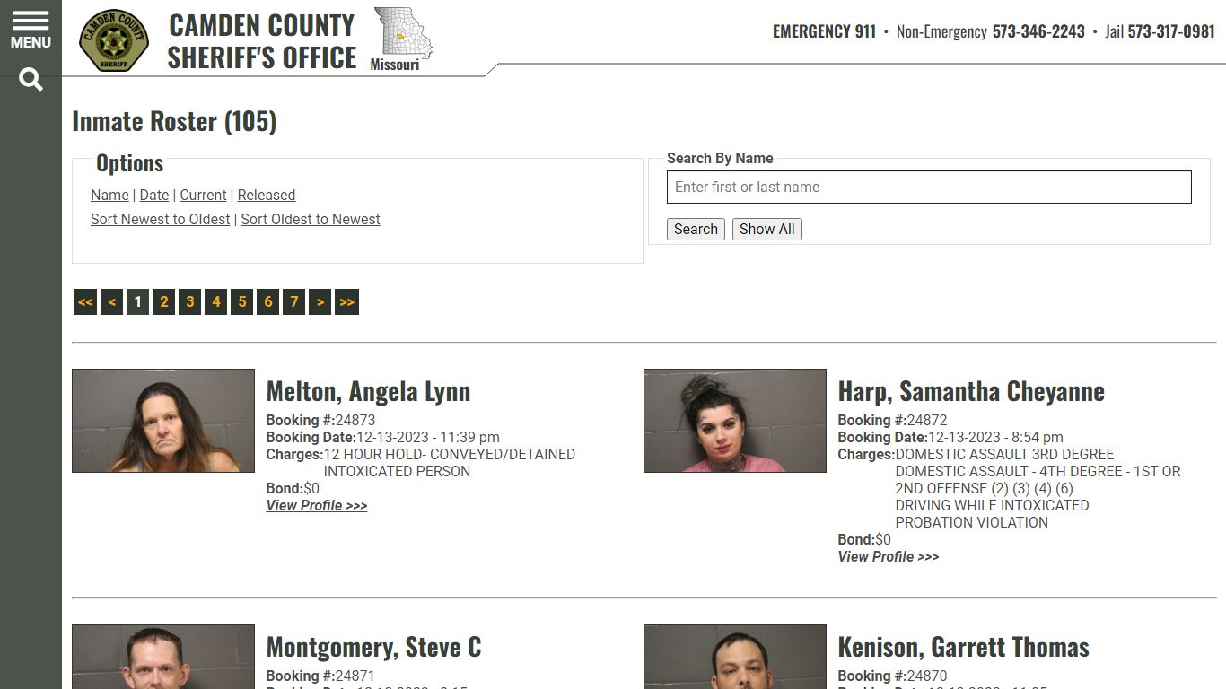 Inmate Roster (108) - Camden County Sheriff Missouri